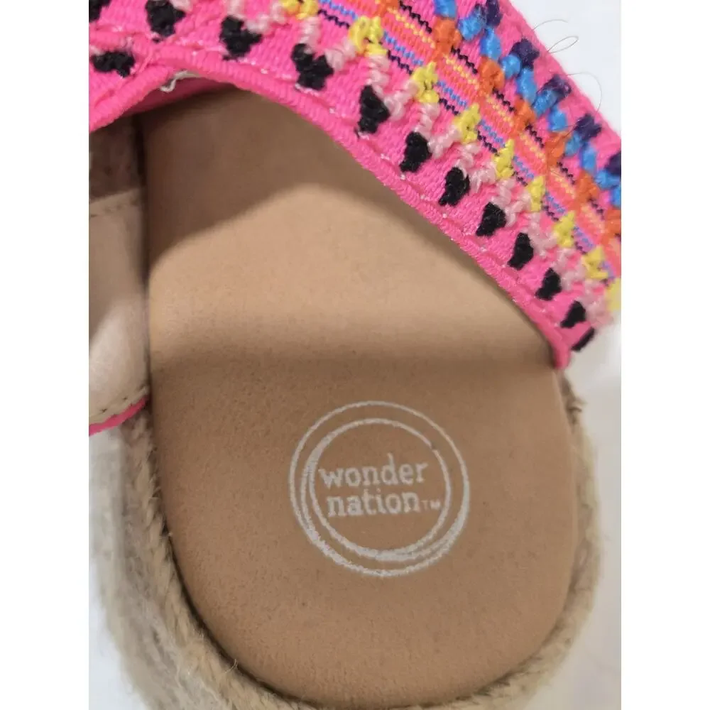Girls Wonder Nation Woven Straw Elastic Strappy Shoe Sandals Size 13 Multicolors